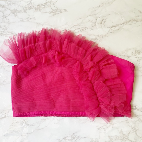 Ranna Gill Strapless Tulle Top Hot Pink Anthropologie Barbiecore Zip Cropped M - Picture 5 of 9